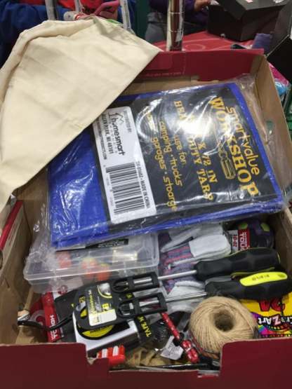 Boy's "career" box seen at the Processing Center. Harbor Freight freebies help build these!